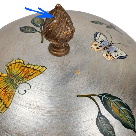 VTG Large Decorative Wooden Box Round Silver Floral Hand Painted Luxury Home - Picture 8 of 10